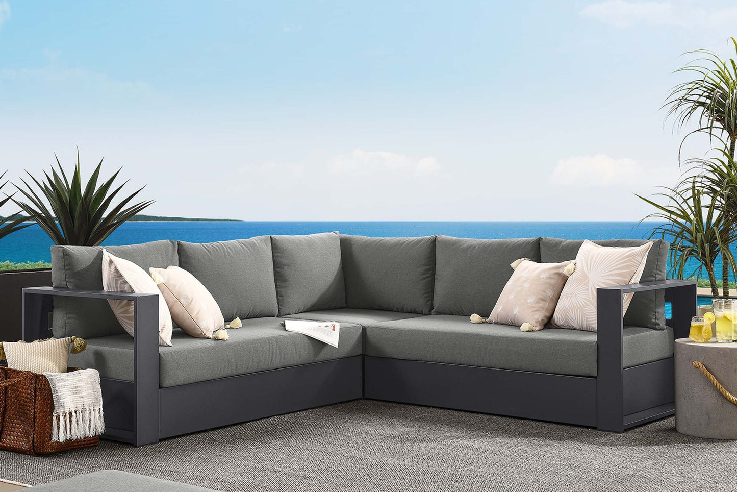Tahoe 3-Piece Outdoor Patio Powder-Coated Aluminum Sectional Sofa Set FREE SHIPPING.