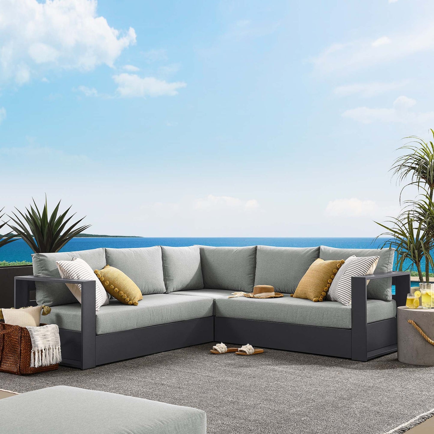 Tahoe 3-Piece Outdoor Patio Powder-Coated Aluminum Sectional Sofa Set FREE SHIPPING.