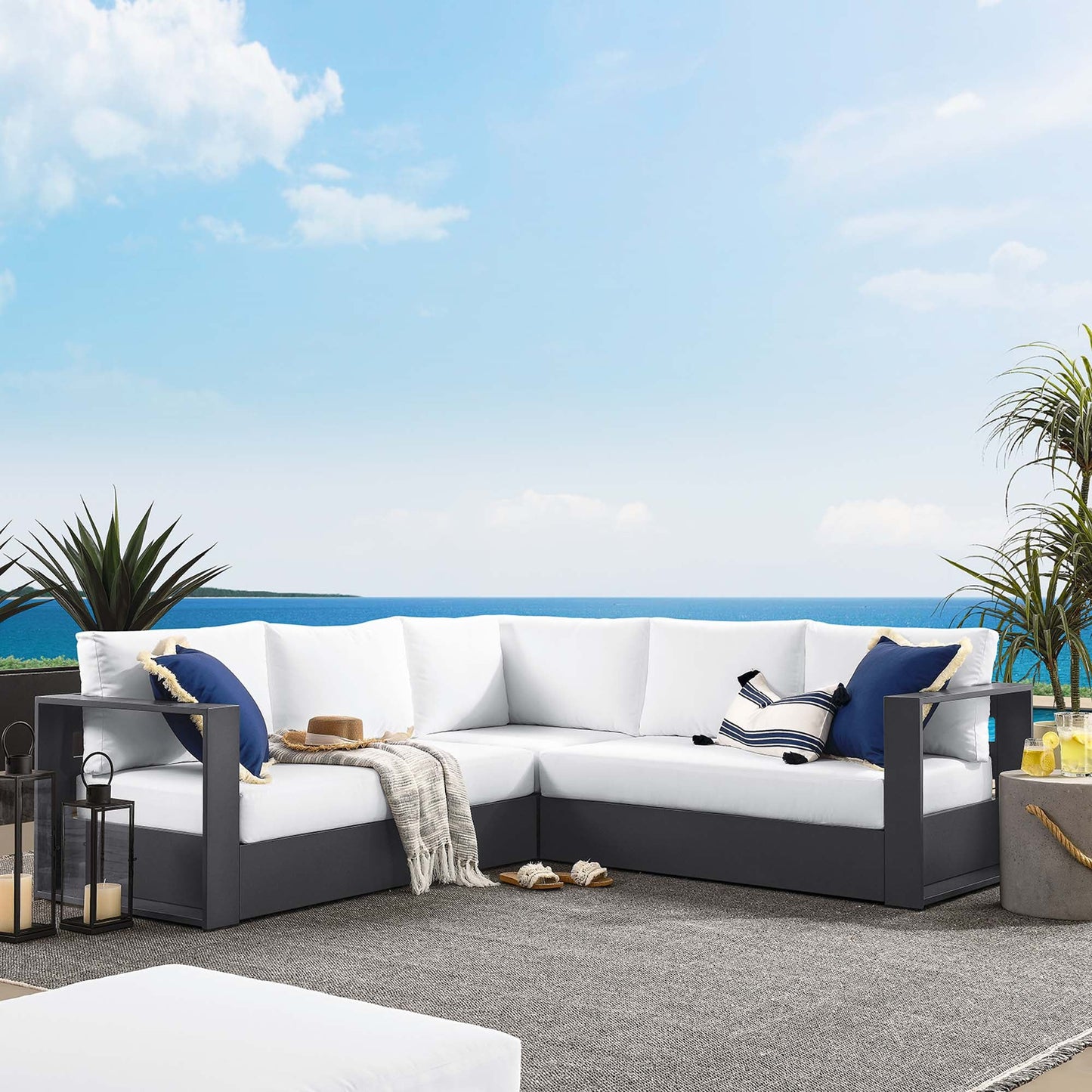 Tahoe 3-Piece Outdoor Patio Powder-Coated Aluminum Sectional Sofa Set FREE SHIPPING.