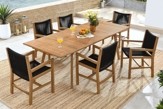 Vienna 7-Piece Outdoor Patio Teak and Rope Dining Set with Armless Chairs FREE SHIPPING.