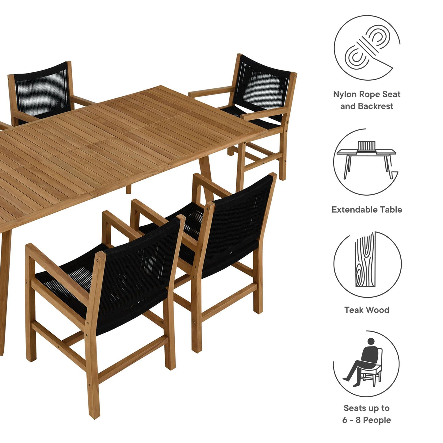 Vienna 7-Piece Outdoor Patio Teak and Rope Dining Set with Armless Chairs FREE SHIPPING.