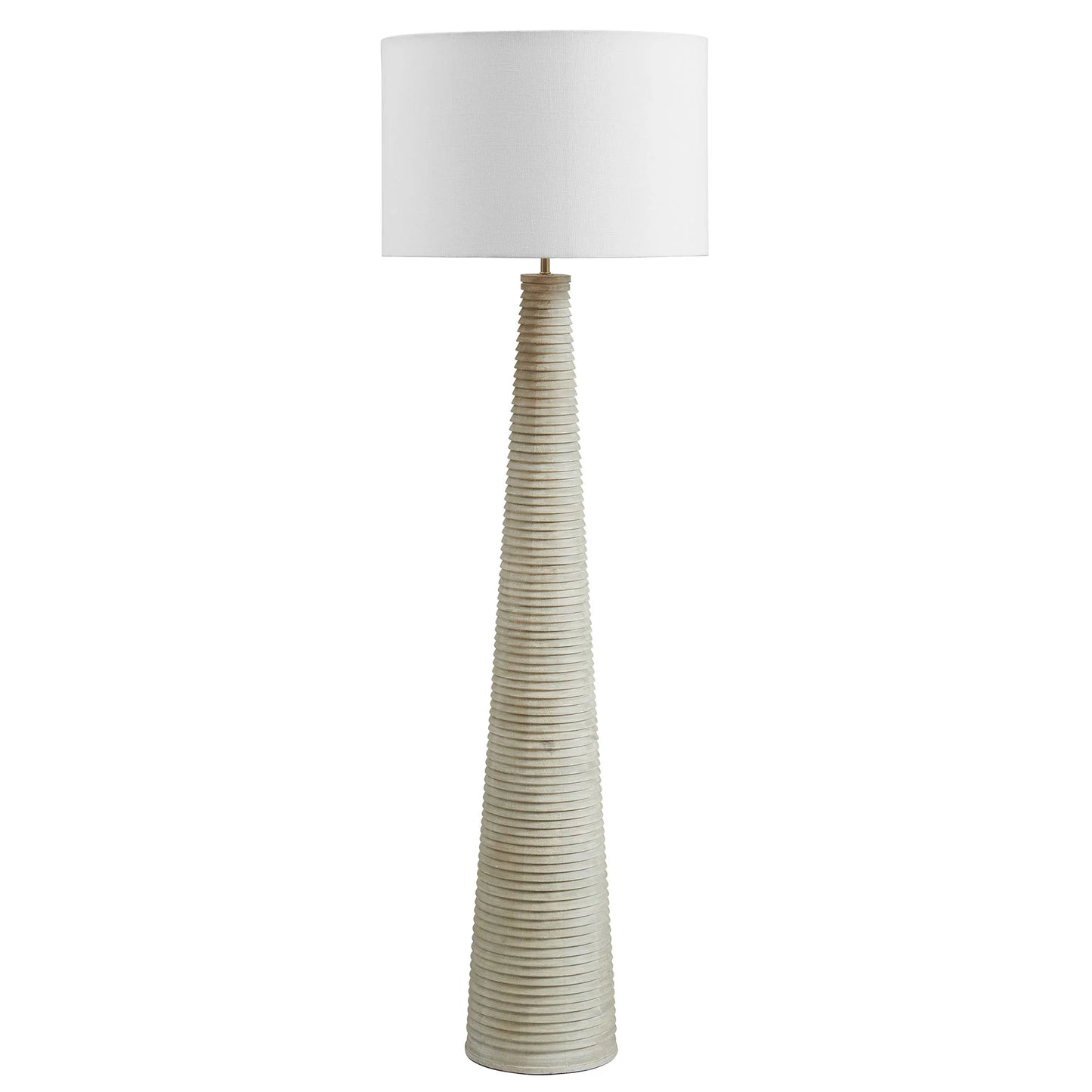 Saylor Carved Ribbed Wood Floor Lamp With Drum Shade in White Gray. - Venini Furniture 