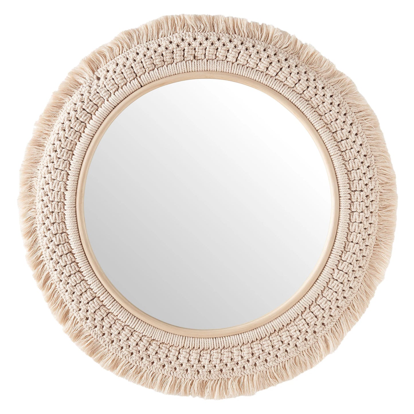 Jade Round Rattan Macrame Wall Mirror in Natural FREE SHIPPING.
