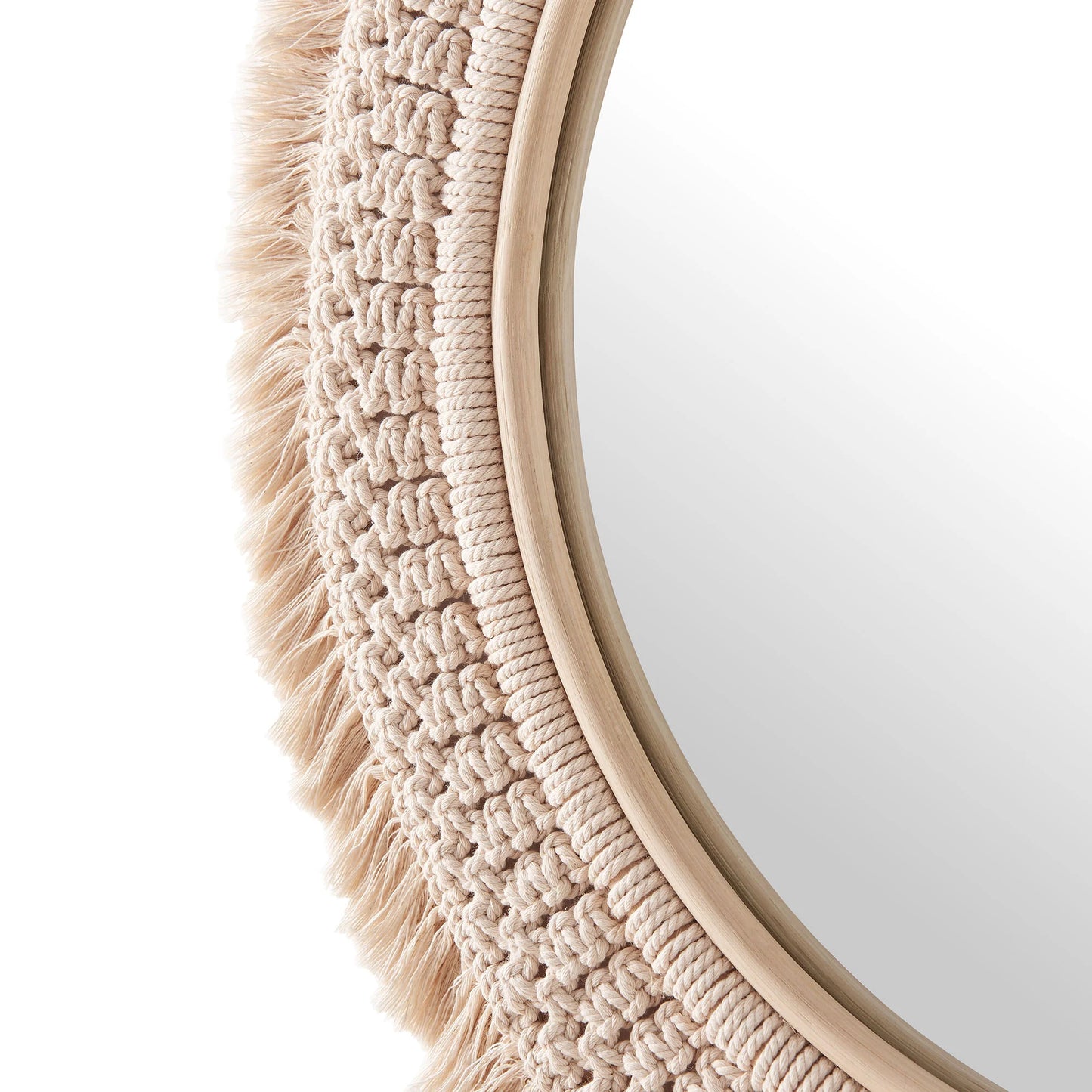 Jade Round Rattan Macrame Wall Mirror in Natural FREE SHIPPING.