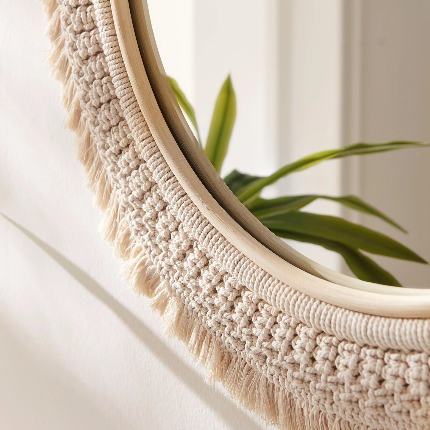 Jade Round Rattan Macrame Wall Mirror in Natural FREE SHIPPING.