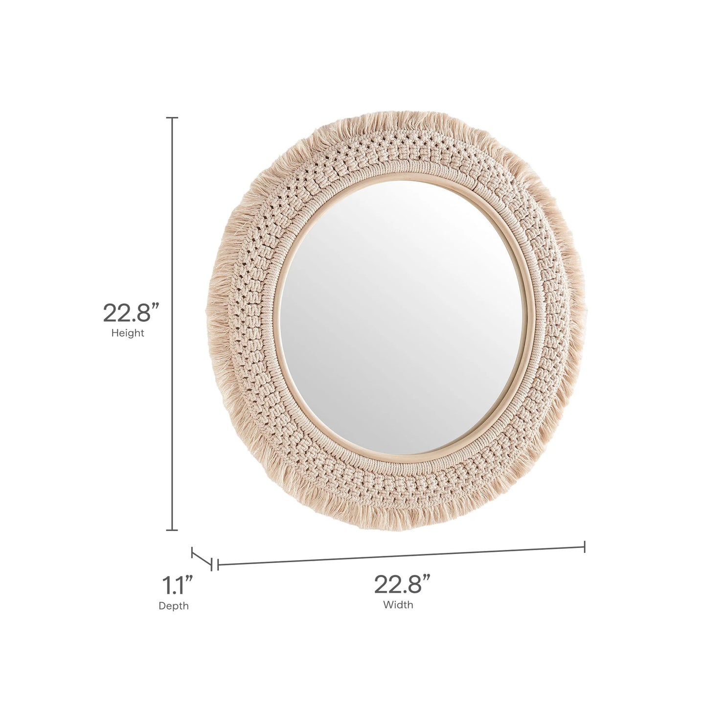 Jade Round Rattan Macrame Wall Mirror in Natural FREE SHIPPING.