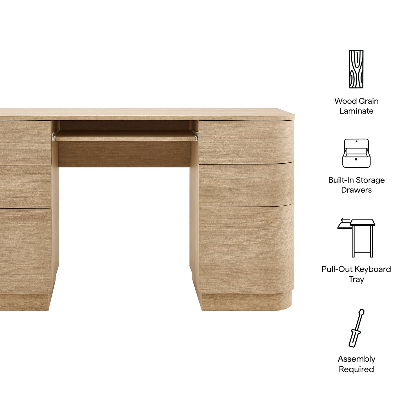 Mirae 55" 6-Drawer Curved Office Desk FREE SHIPPING.