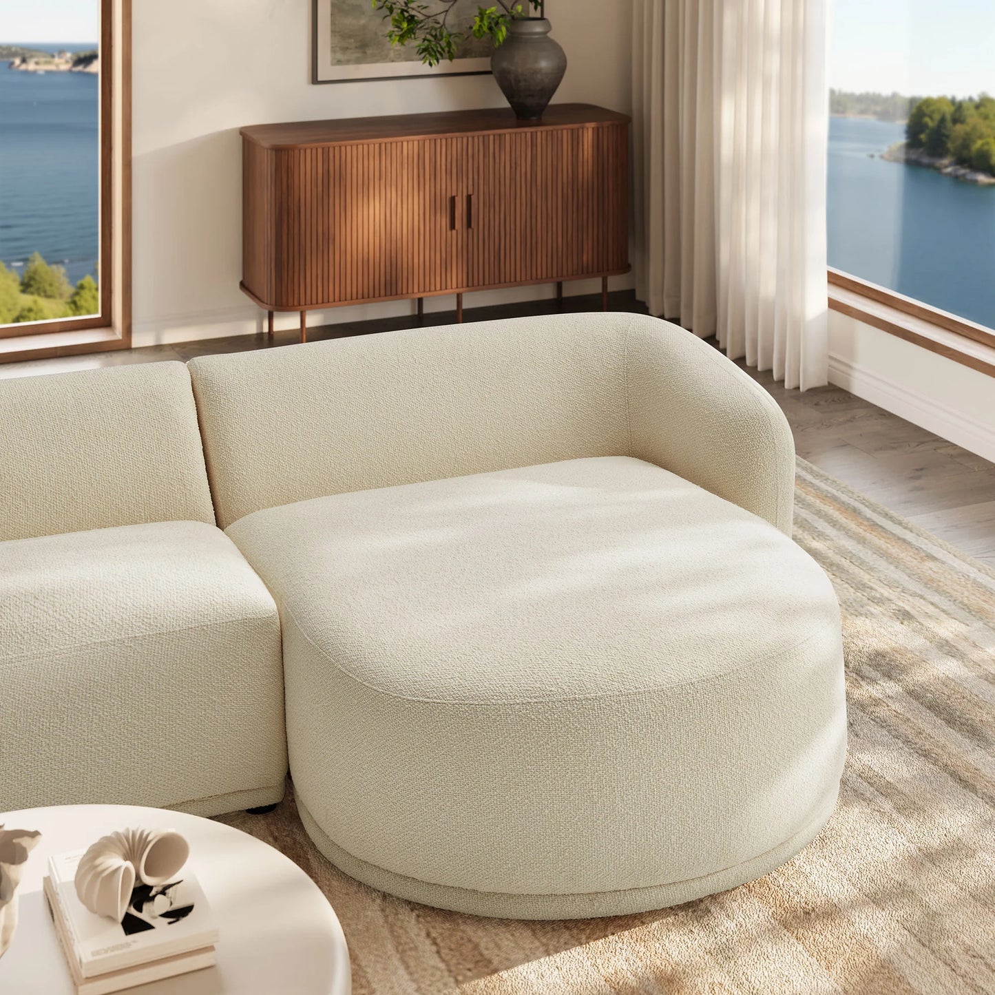 Monica 2 Piece Right Facing Boucle Fabric Modular Sofa with Chaise FREE SHIPPING