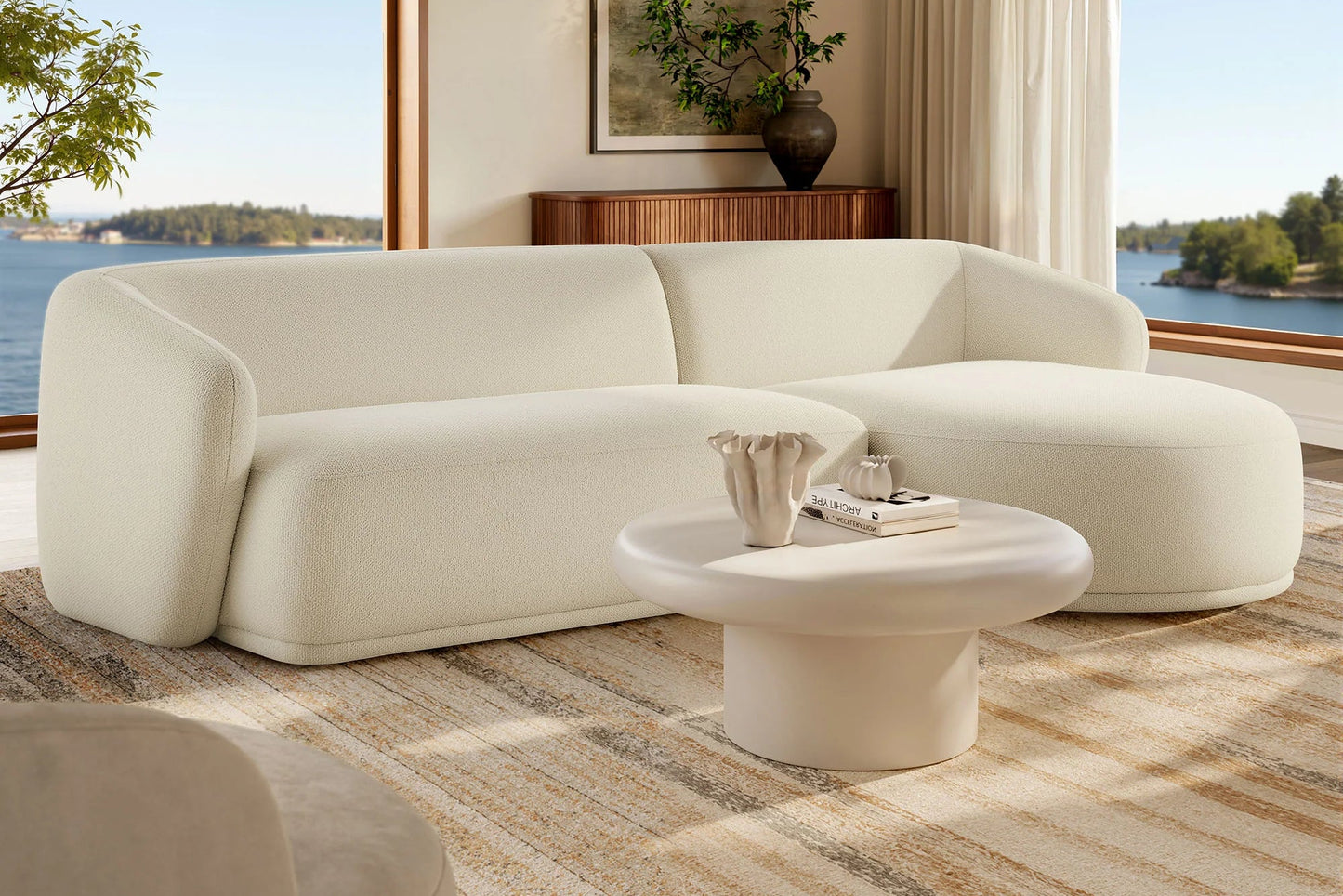 Monica 2 Piece Right Facing Boucle Fabric Modular Sofa with Chaise FREE SHIPPING