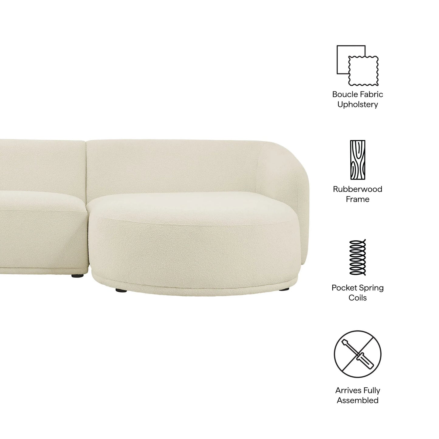 Monica 2 Piece Right Facing Boucle Fabric Modular Sofa with Chaise FREE SHIPPING