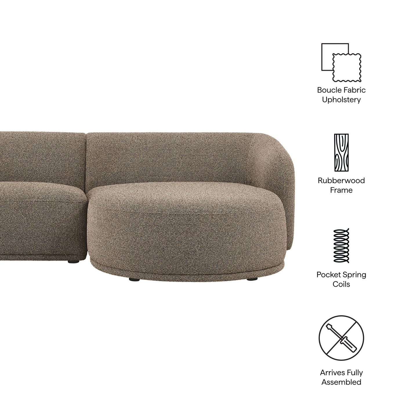 Monica 2 Piece Right Facing Boucle Fabric Modular Sofa with Chaise FREE SHIPPING