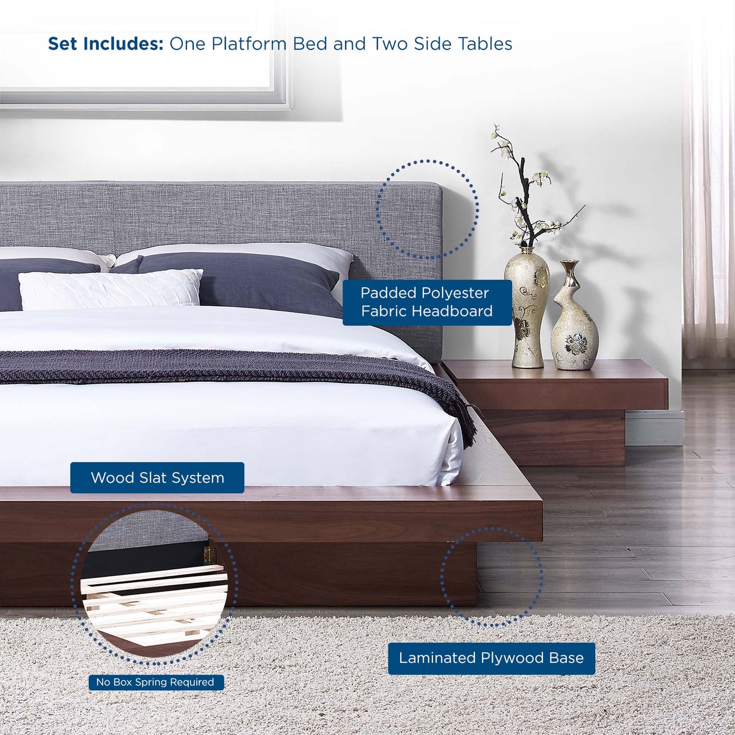 Freja 3 Piece Fabric Queen Bedroom Set FREE SHIPPING.