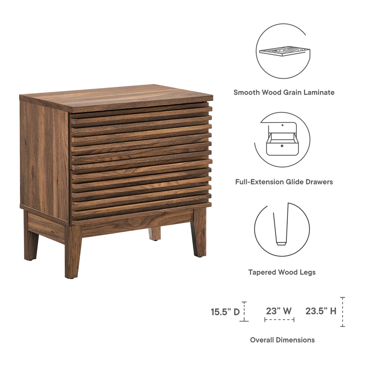 Render Two-Drawer Nightstand in Charcoal FREE SHIPPING.