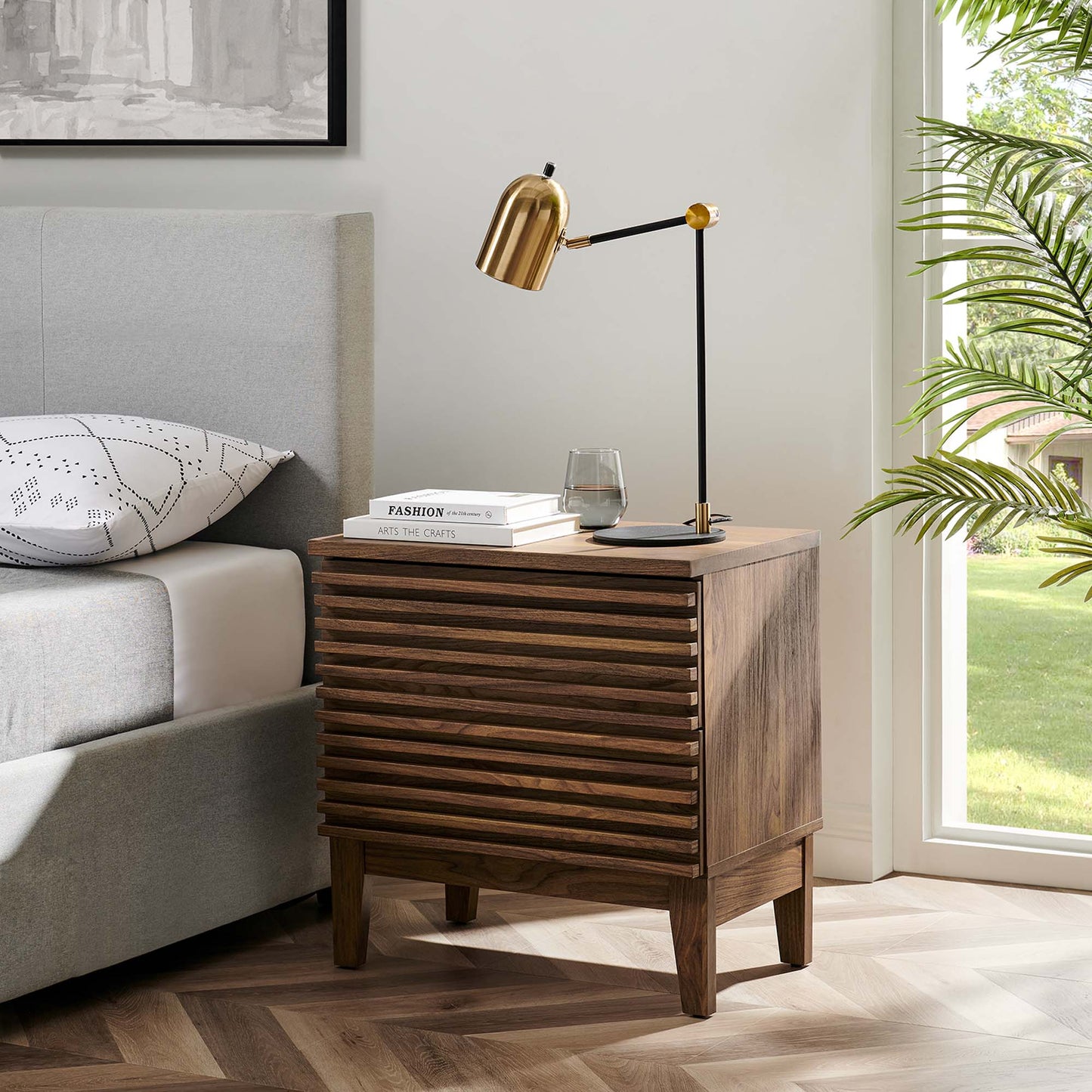 Render Two-Drawer Nightstand in Charcoal FREE SHIPPING.