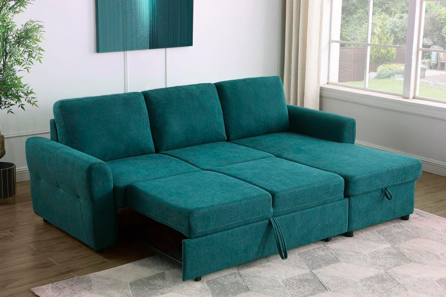 Samantha Upholstered Storage Sleeper Sectional Sofa Teal