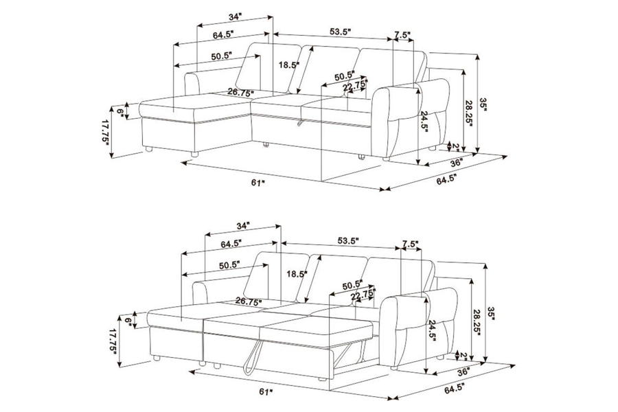 Samantha Upholstered Storage Sleeper Sectional Sofa Teal