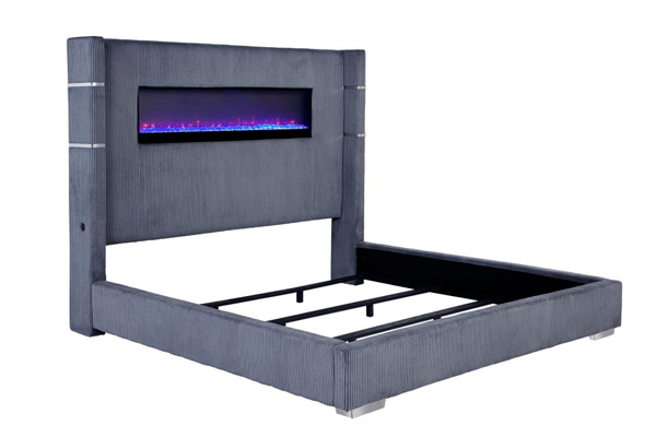 Tisdall Upholstered Eastern King Flame Visualizer Bed Grey 306030KE