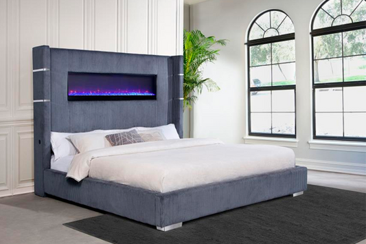 Tisdall Upholstered Eastern King Flame Visualizer Bed Grey 306030KE