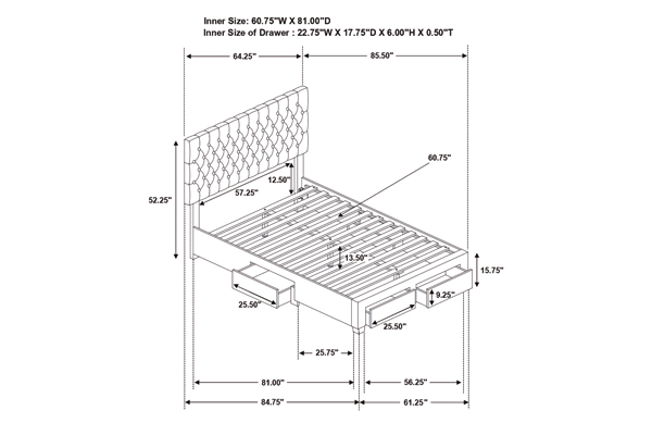 Soledad Upholstered Queen Storage Panel Bed Light Grey 305878Q