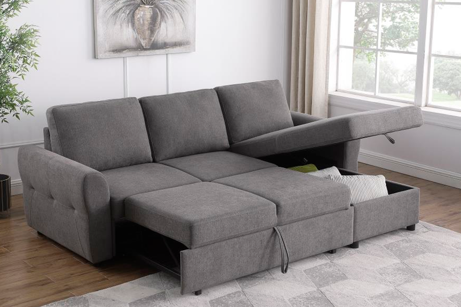 Samantha Upholstered Storage Sleeper Sectional Sofa Grey 511088