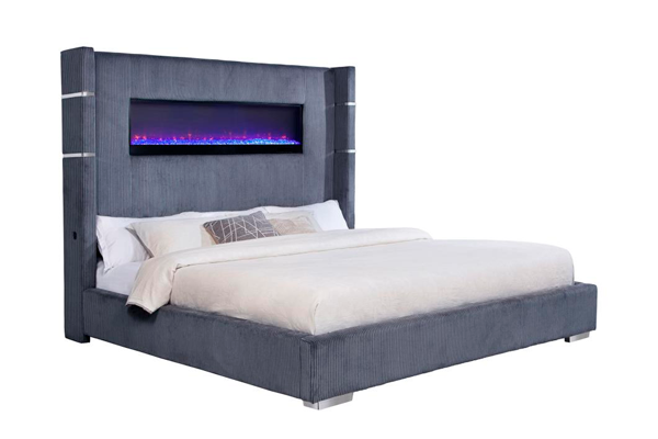 Tisdall Upholstered Eastern King Flame Visualizer Bed Grey 306030KE