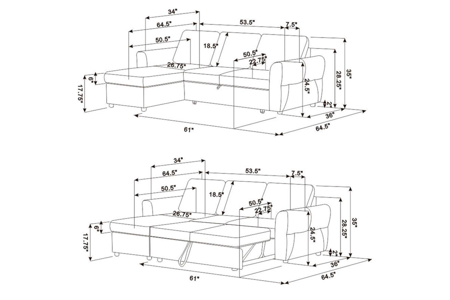 Samantha Upholstered Storage Sleeper Sectional Sofa Grey 511088