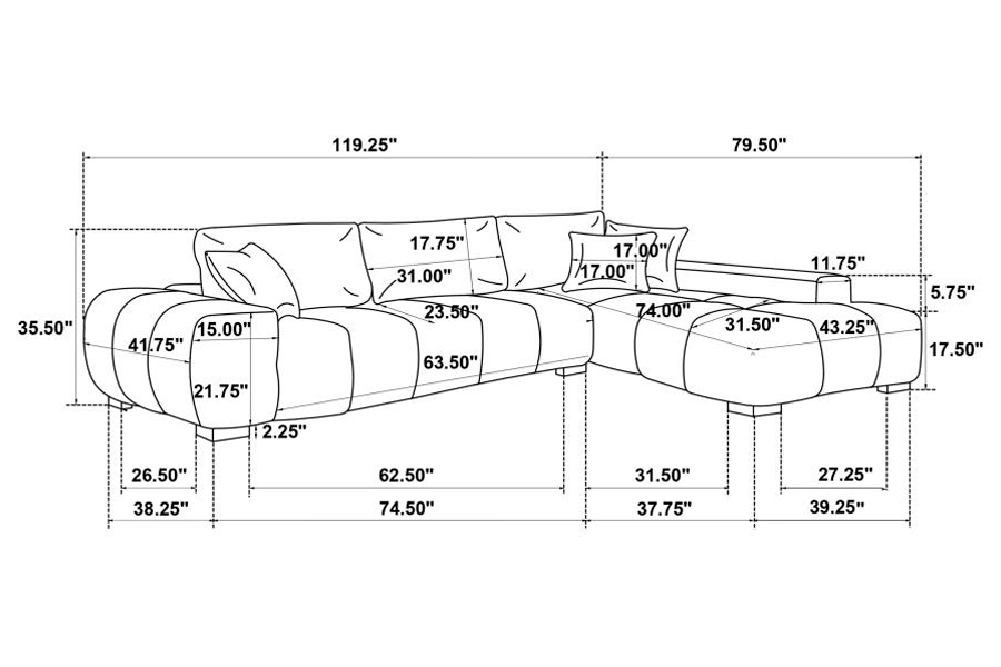 Octavia Upholstered Sectional Chaise Sofa Charcoal Grey 509965