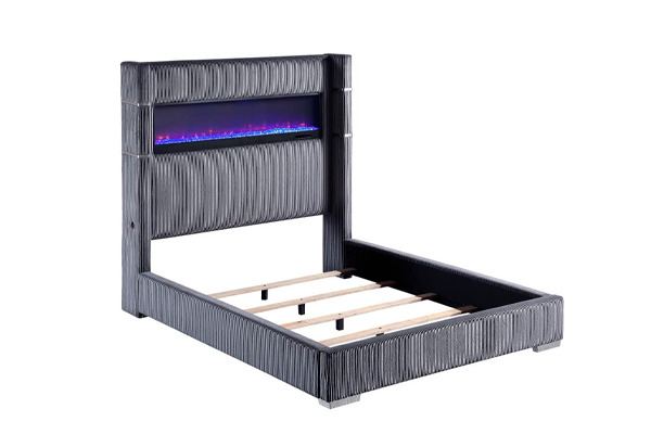 Tisdall Upholstered Queen Flame Visualizer Bed Grey 306030Q