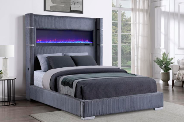 Tisdall Upholstered Queen Flame Visualizer Bed Grey 306030Q