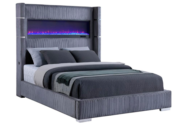 Tisdall Upholstered Queen Flame Visualizer Bed Grey 306030Q