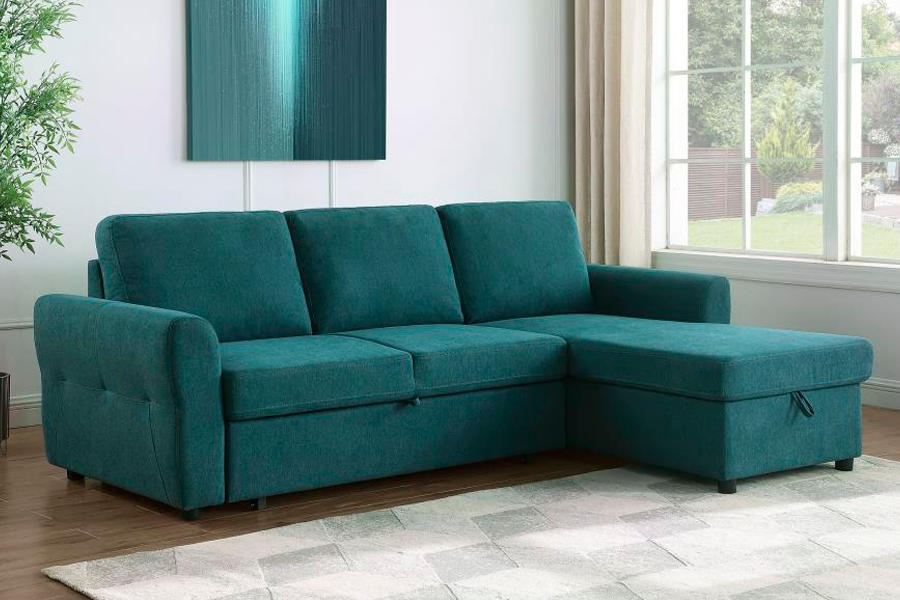 Samantha Upholstered Storage Sleeper Sectional Sofa Teal
