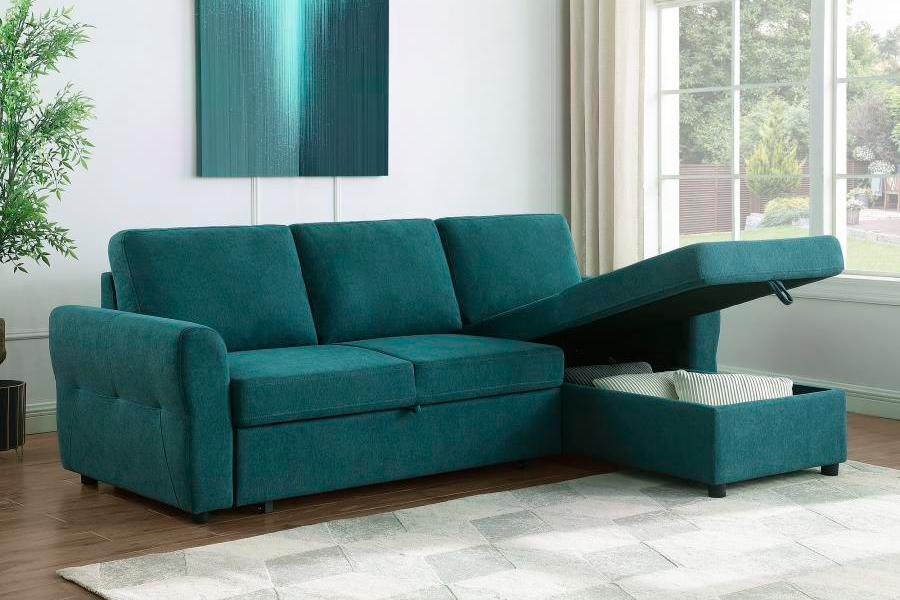 Samantha Upholstered Storage Sleeper Sectional Sofa Teal