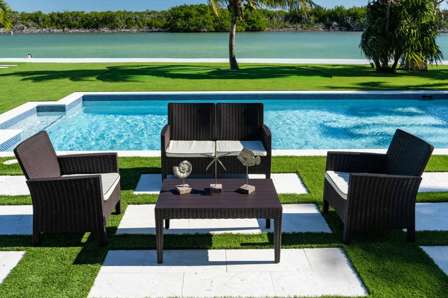 Nova 4-Piece Settee Set with Loveseat and Cushions-Brown