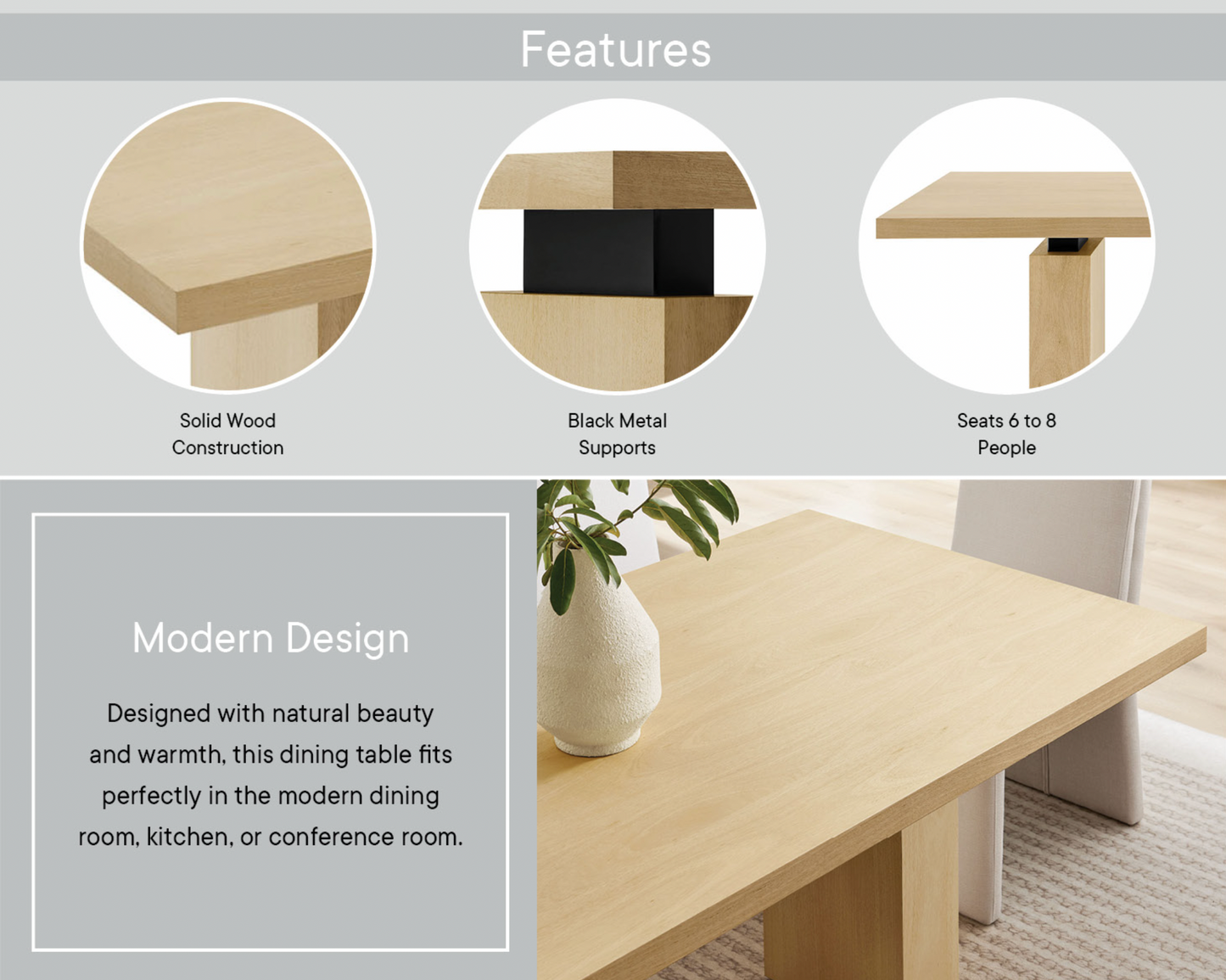 Piston 82" Rectangular Wood Dining Table in Natural FREE SHIPPING.