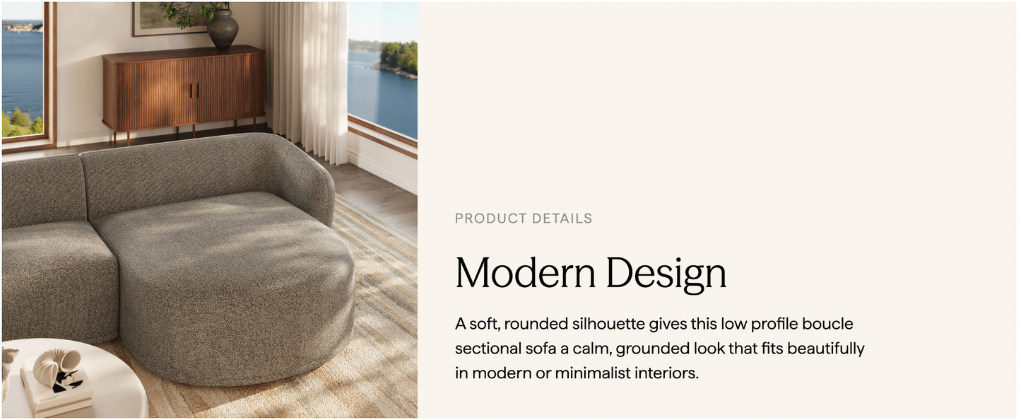 Monica 2 Piece Right Facing Boucle Fabric Modular Sofa with Chaise FREE SHIPPING