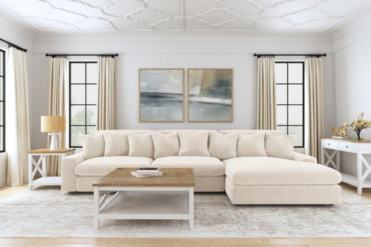 Sofá chaise longue reversible tapizado Blaine en color arena 509899 