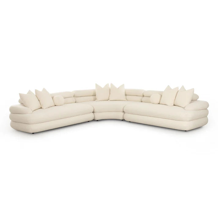 Lulu 3-Piece Cream Boucle Modular Curved L-Sectional