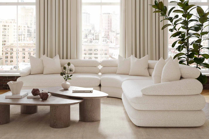 Lulu 3-Piece Cream Boucle Modular Curved L-Sectional