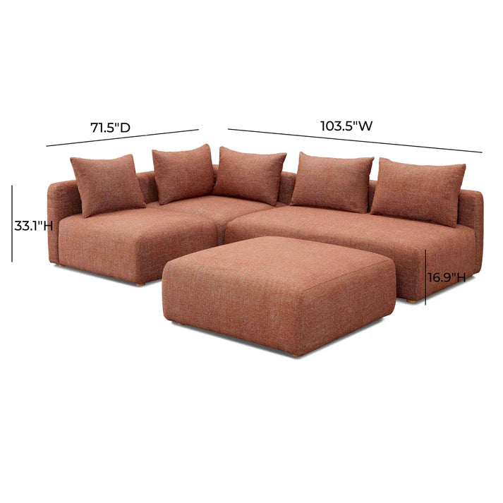 Hangover 4-Piece Heavy Textured Fabric Modular Chaise Sectional Estimated restock 3/13/2026.