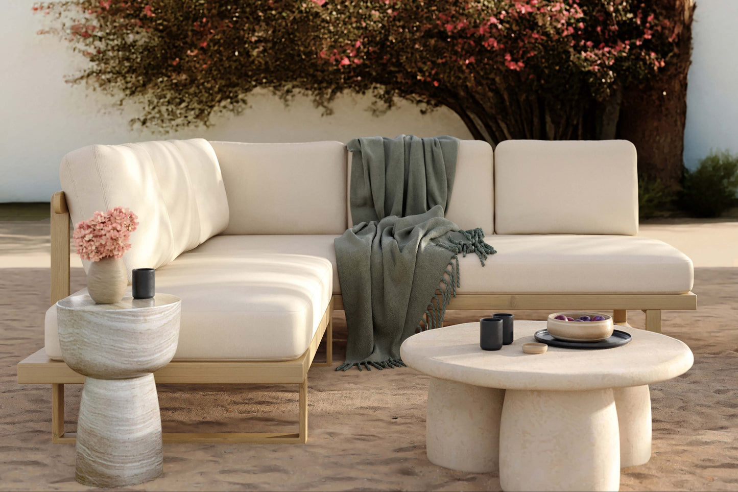 Evan 2-Piece Cream Outdoor L-Shaped Sectional