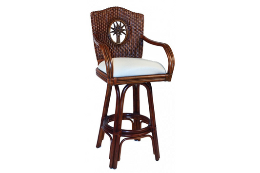 Bimini Indoor Swivel Rattan & Wicker 30" Bar Stool in TC Antique Finish with Cushion