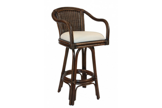 Key Largo Indoor Swivel Rattan & Wicker 30" Bar Stool in Antique Finish with Cushion