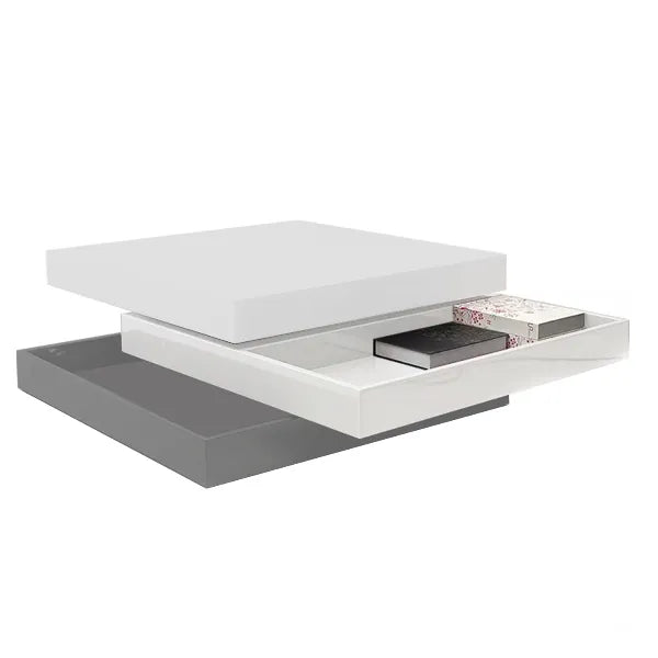 Aria Coffee Table with STORAGE level White White Grey - Venini Furniture 