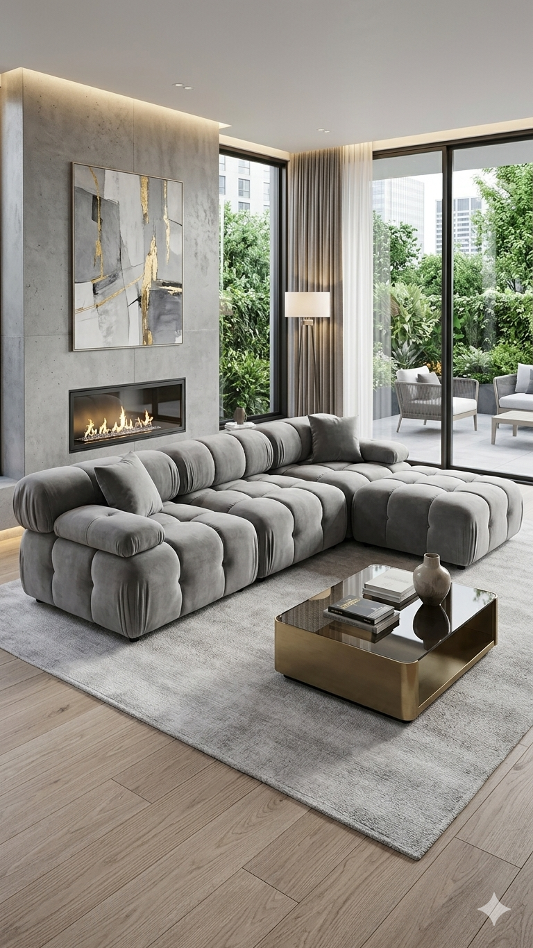 Munich Modular Fabric Sectional Light Grey, Dark Gey and White - Venini Furniture 