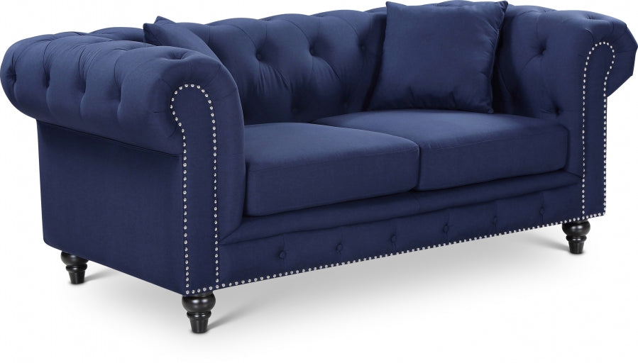 Chesterfield Linen Textured Loveseat SKU: 662Navy-L