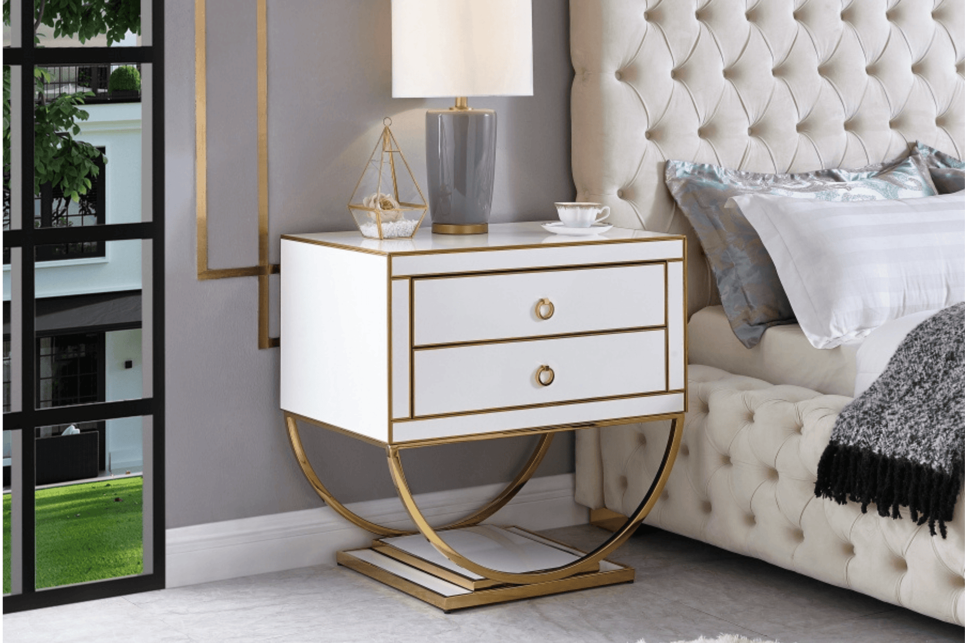 white and gold side table