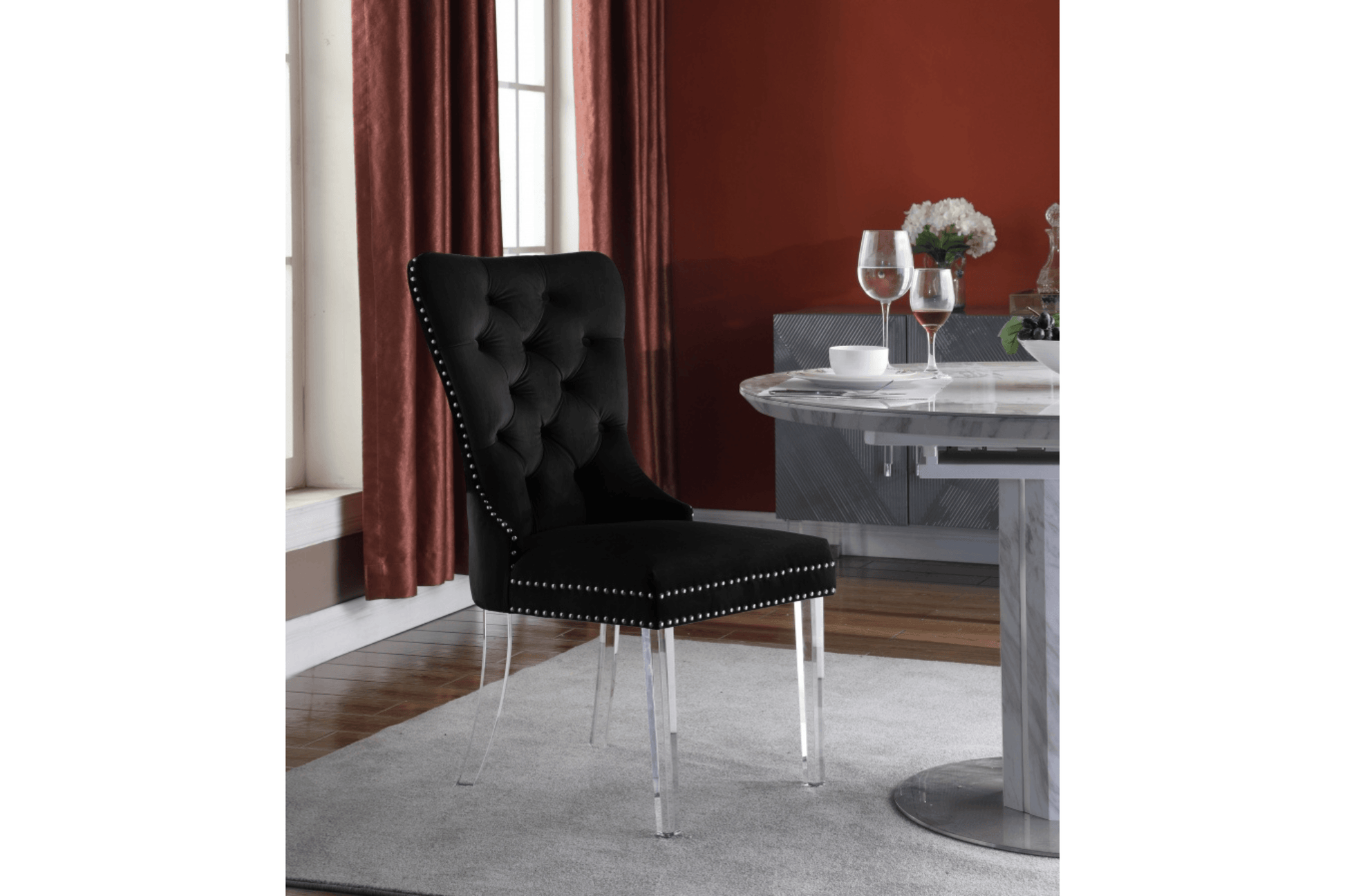 Miley Velvet Dining Chair with Acrylic Legs SKU: 746-C - Venini Furniture 