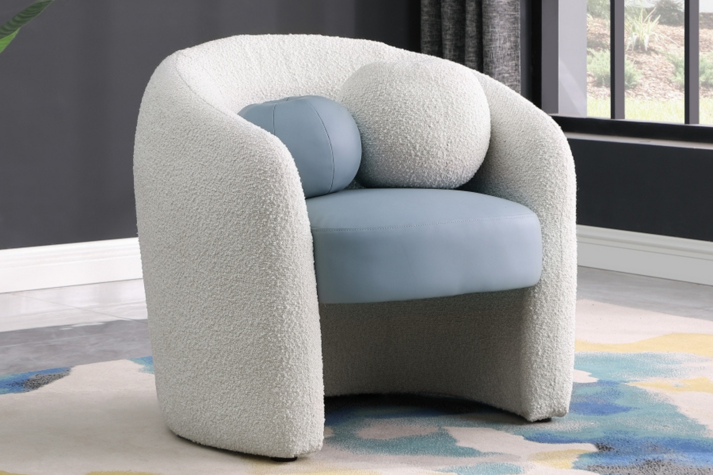 Acadia Boucle Fabric and Faux Leather Accent Chair SKU: 546