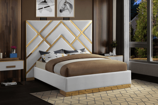 White faux leather bed