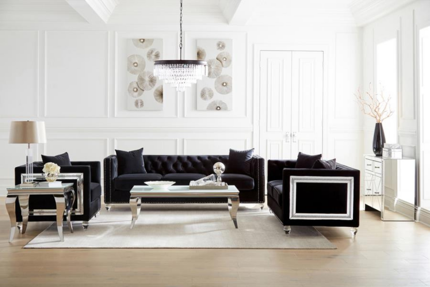 Delilah Upholstered Living Room Set Black Model 18509361-S3